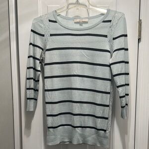 LOFT Striped Sweater in Light Blue and Gray